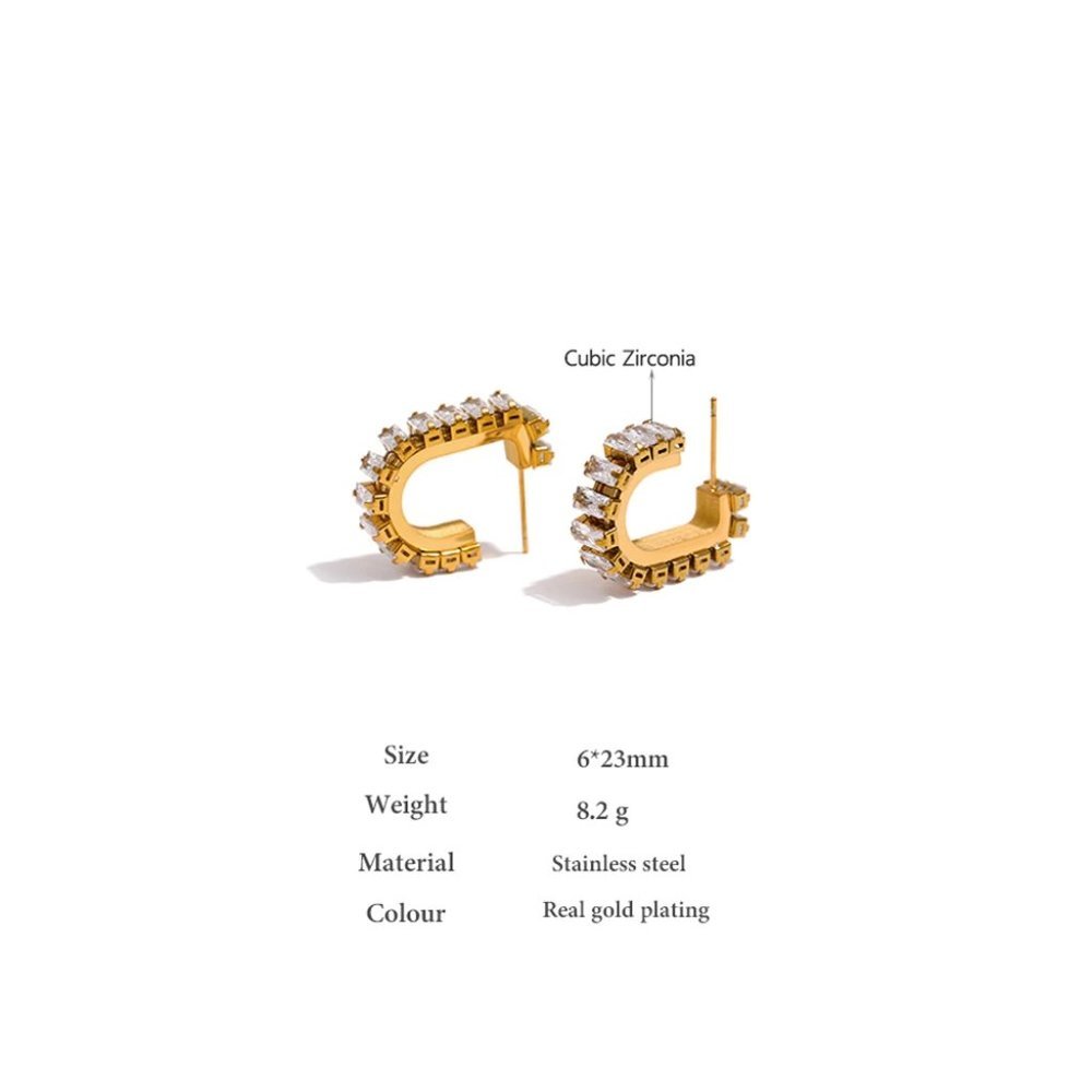 NEW 18K Gold Plated Baguette Diamond Hoop Earrings - Picture 5 of 5